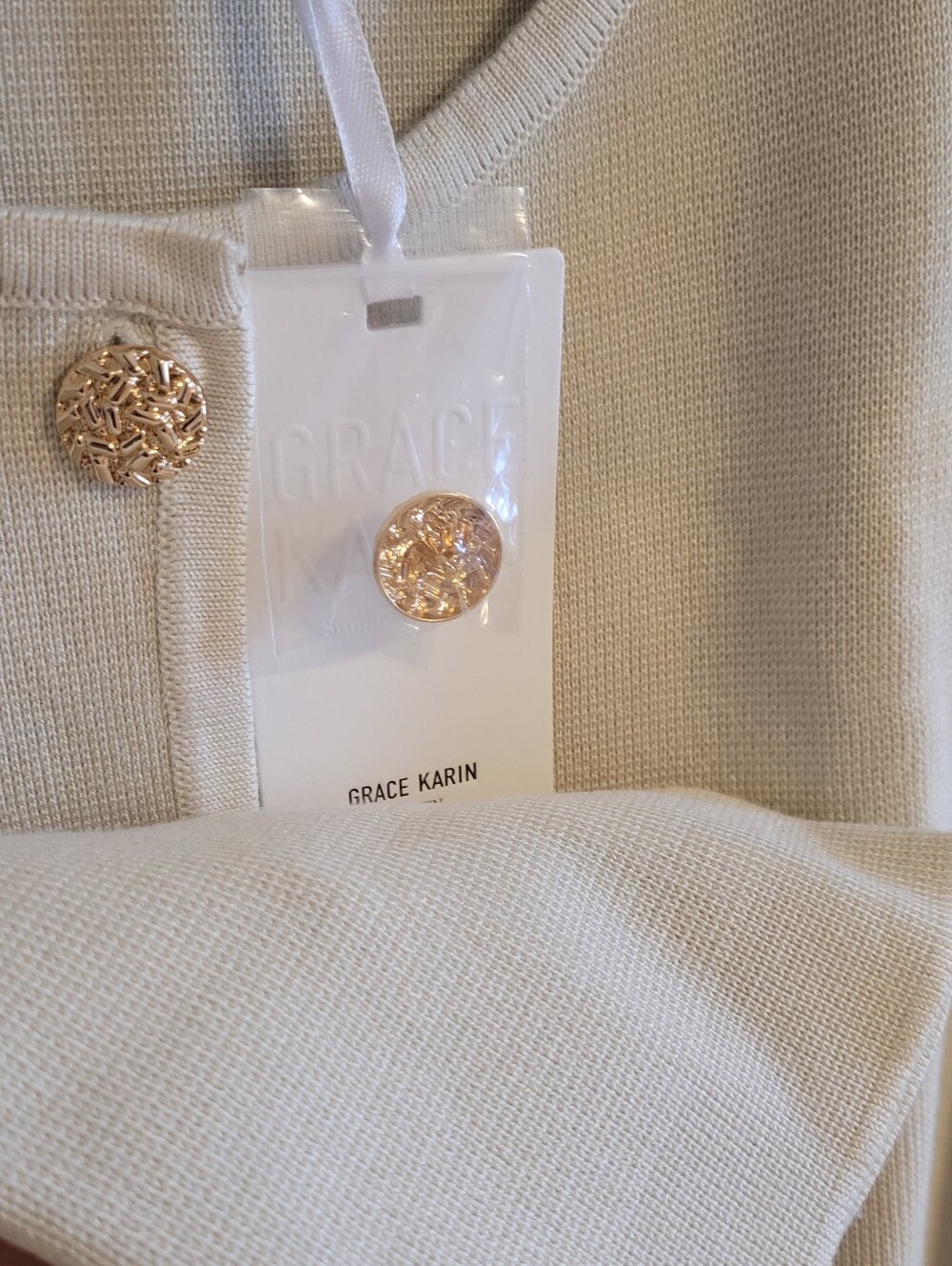 Grace Karin Cream Round-Neck Button Front Cardigan/ BNWT - Picture 6 of 8